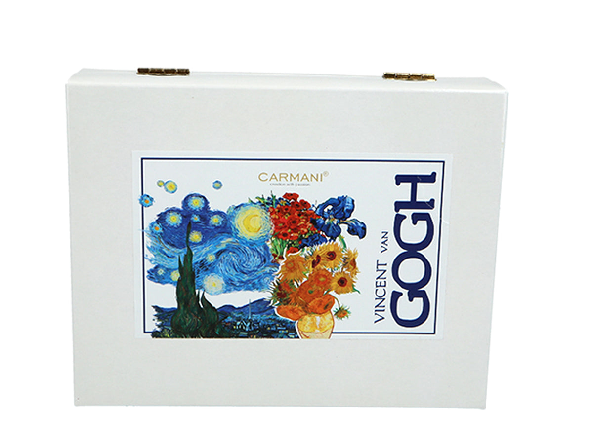 Sæt med 6 skeer belagt med 24K guld og 1 sukkerske - V. van Gogh, mix, mulighed for personlig gravering, elegant gaveæske, mål 13 cm