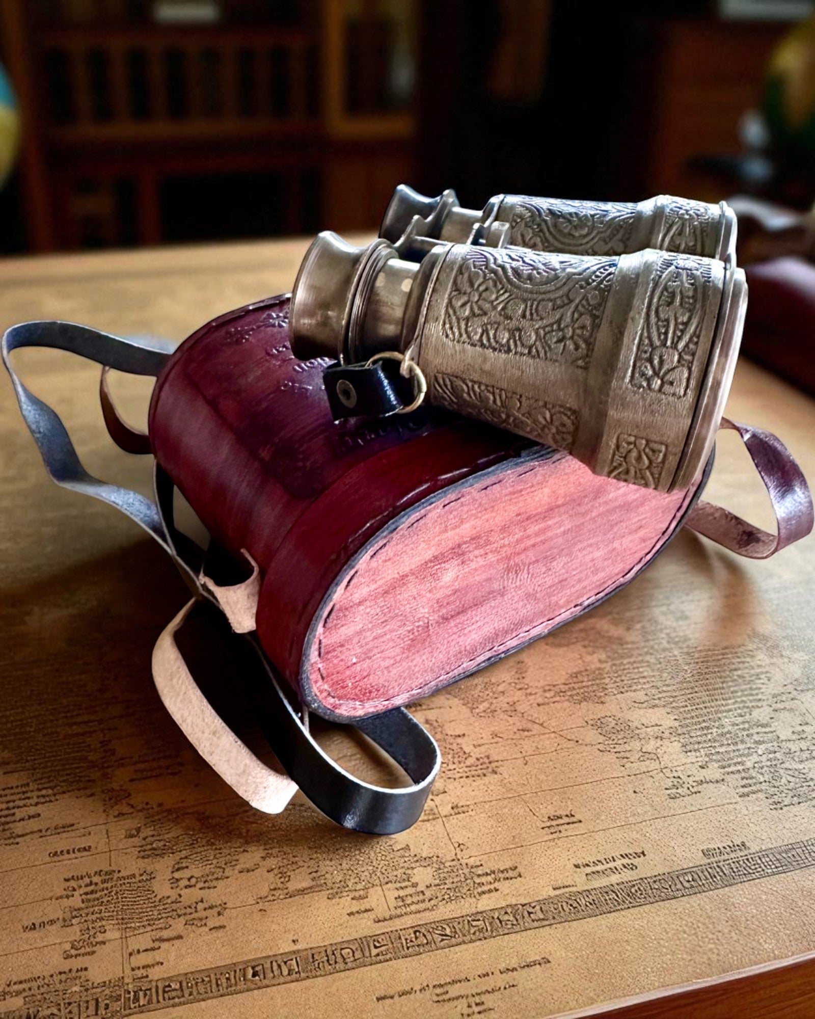 Kikkert med læderetui Victorian's Eye, 11 cm Messing, Hånddekoreret, personalisering med gravering til gave