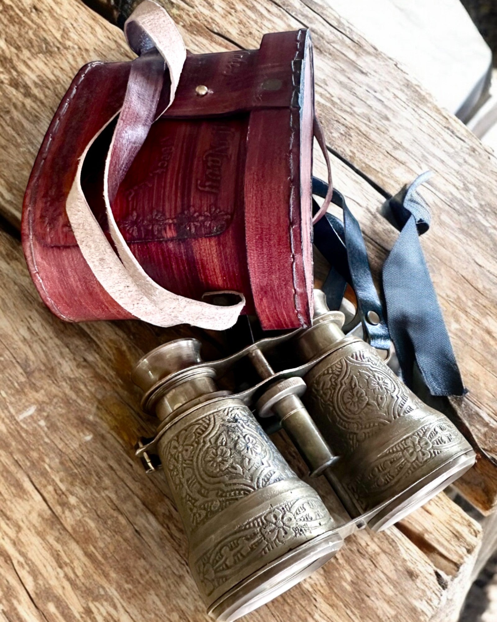 Kikkert med læderetui Victorian's Eye, 11 cm Messing, Hånddekoreret, personalisering med gravering til gave