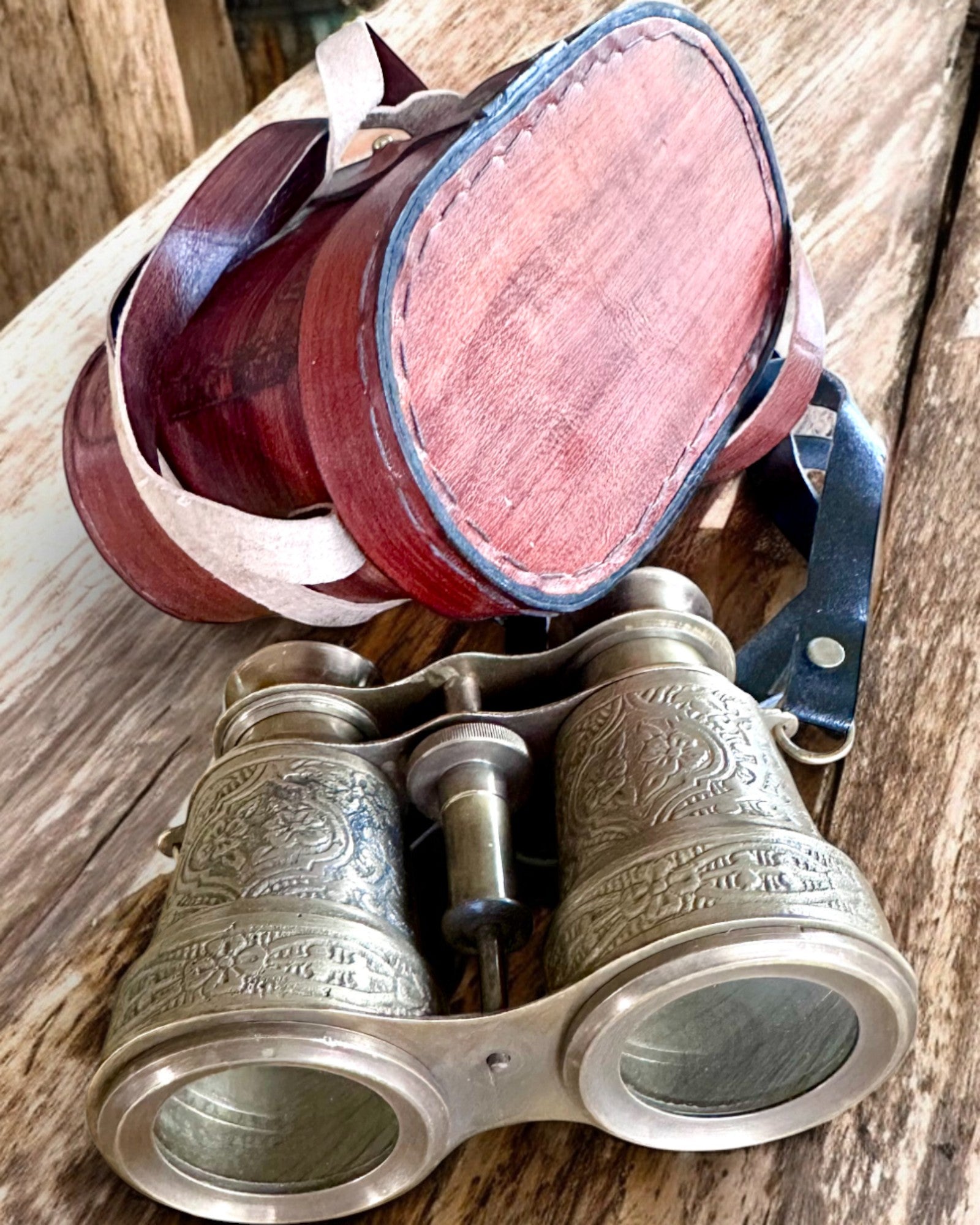 Kikkert med læderetui Victorian's Eye, 11 cm Messing, Hånddekoreret, personalisering med gravering til gave