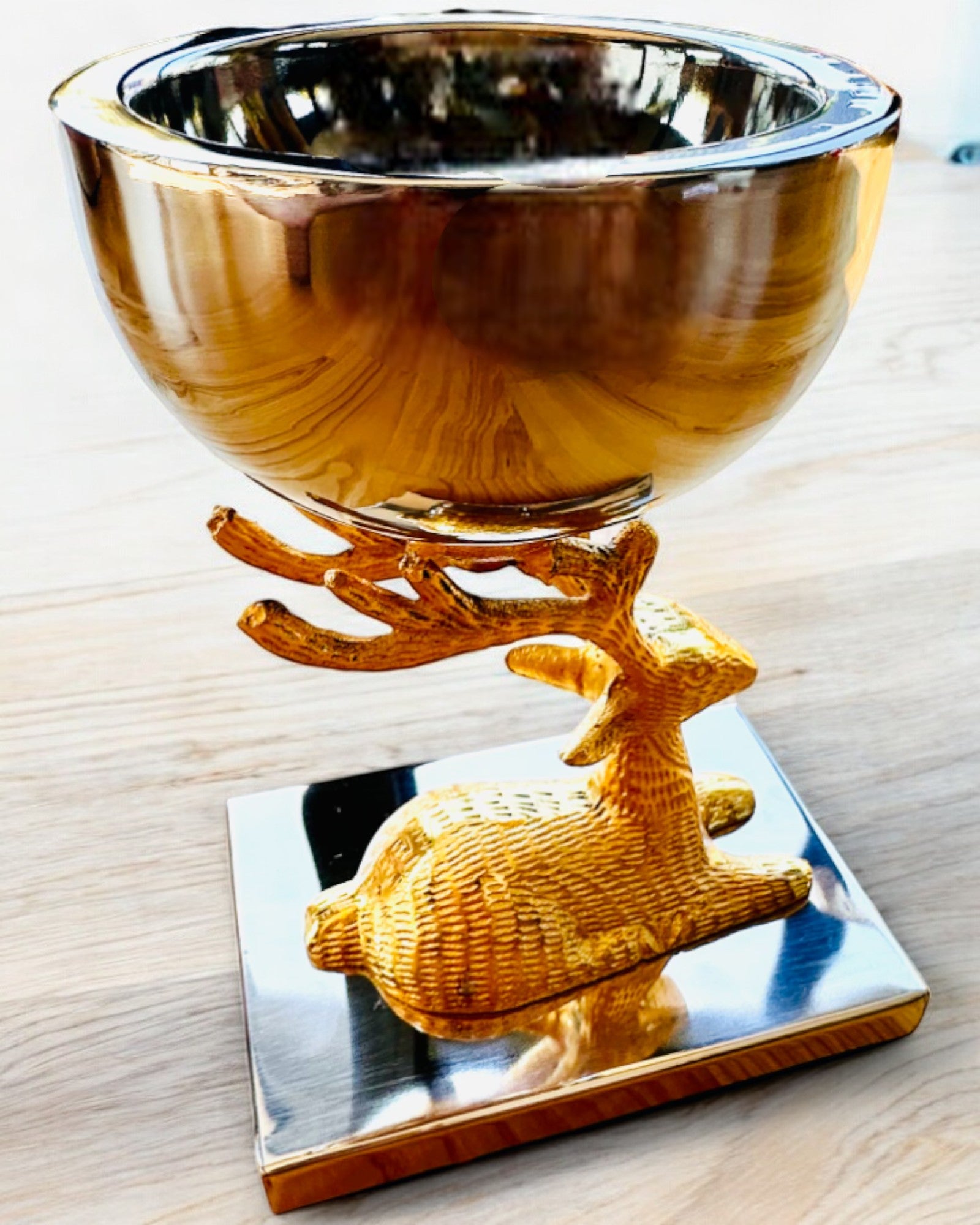 Dekorativ skål Hjorte Trofæ – Håndværk fra Indien, personalisering med gravering