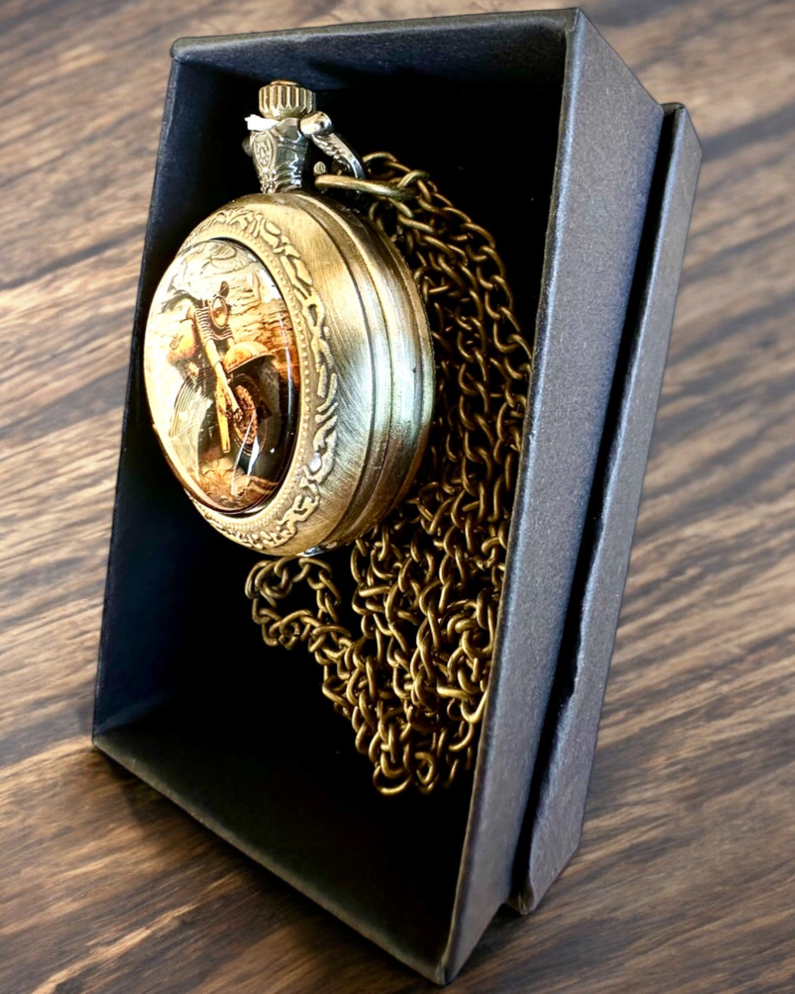 Retro Lommeur "Motorcykel Stil", mulighed for personlig gravering som gave