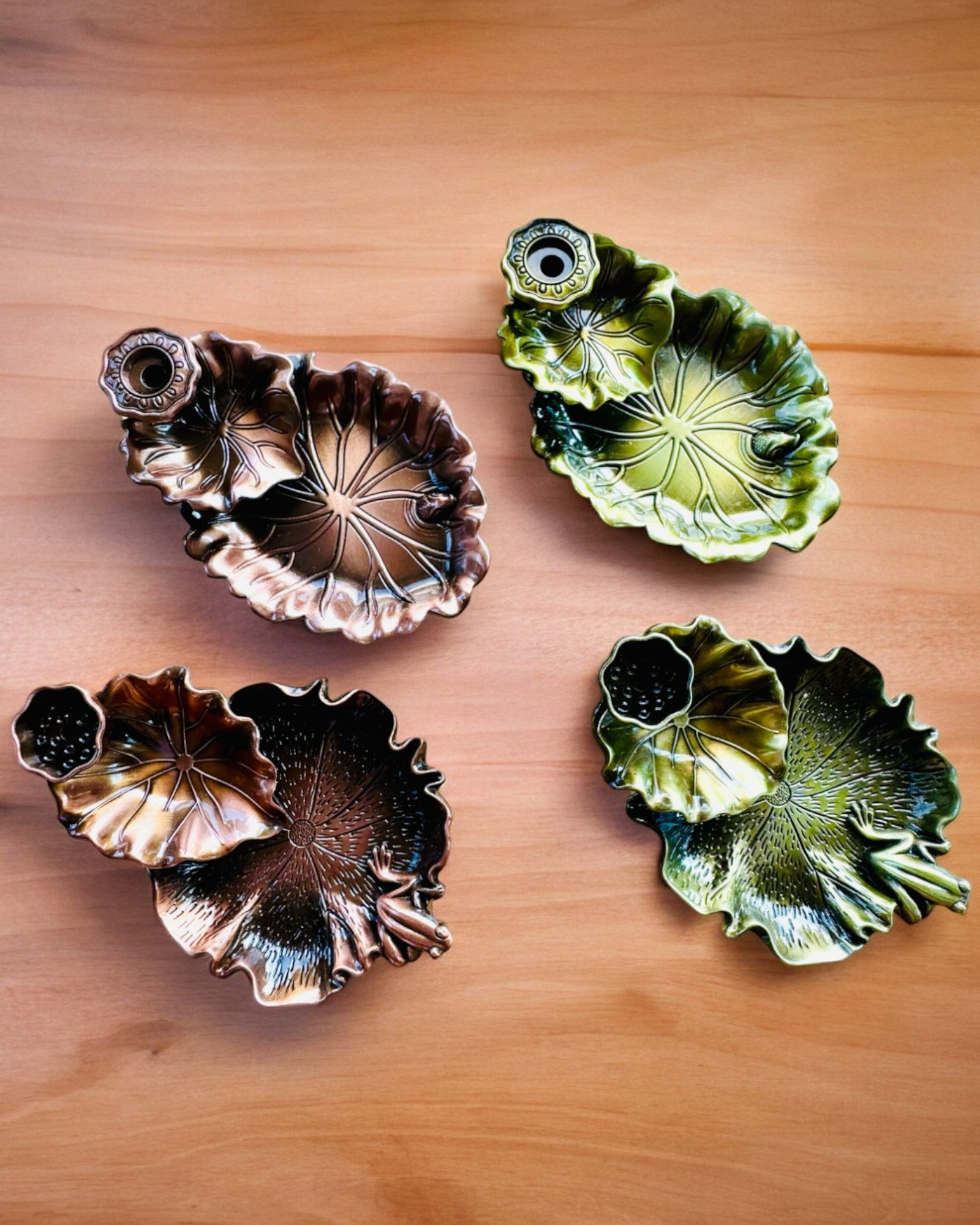 Elegant Metal Røgelsesholder Lotusblad - 4 varianter at vælge imellem, mulighed for personlig gravering som gave