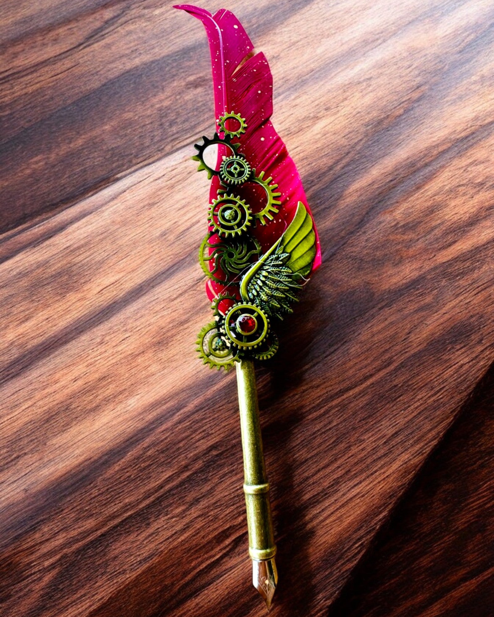 Kaligrafipenne "Steampunk Elegance" med Kalkunfjer - Håndlavet 5 varianter at vælge imellem, personliggørelse med gravering til gave