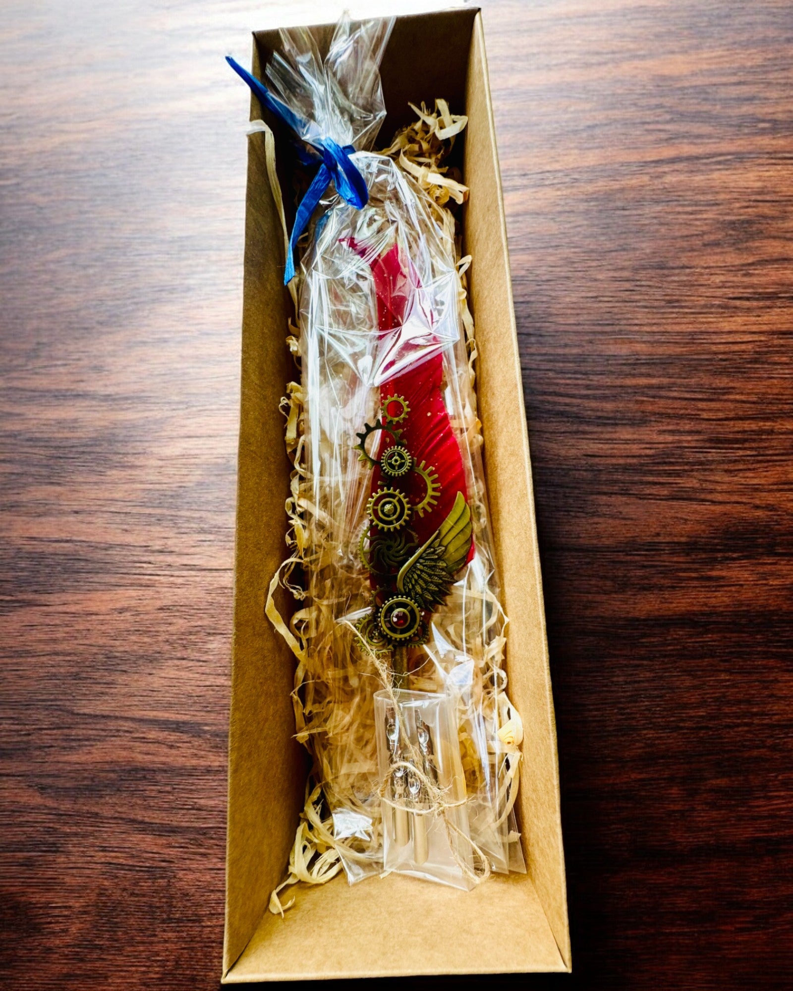 Kaligrafipenne "Steampunk Elegance" med Kalkunfjer - Håndlavet 5 varianter at vælge imellem, personliggørelse med gravering til gave