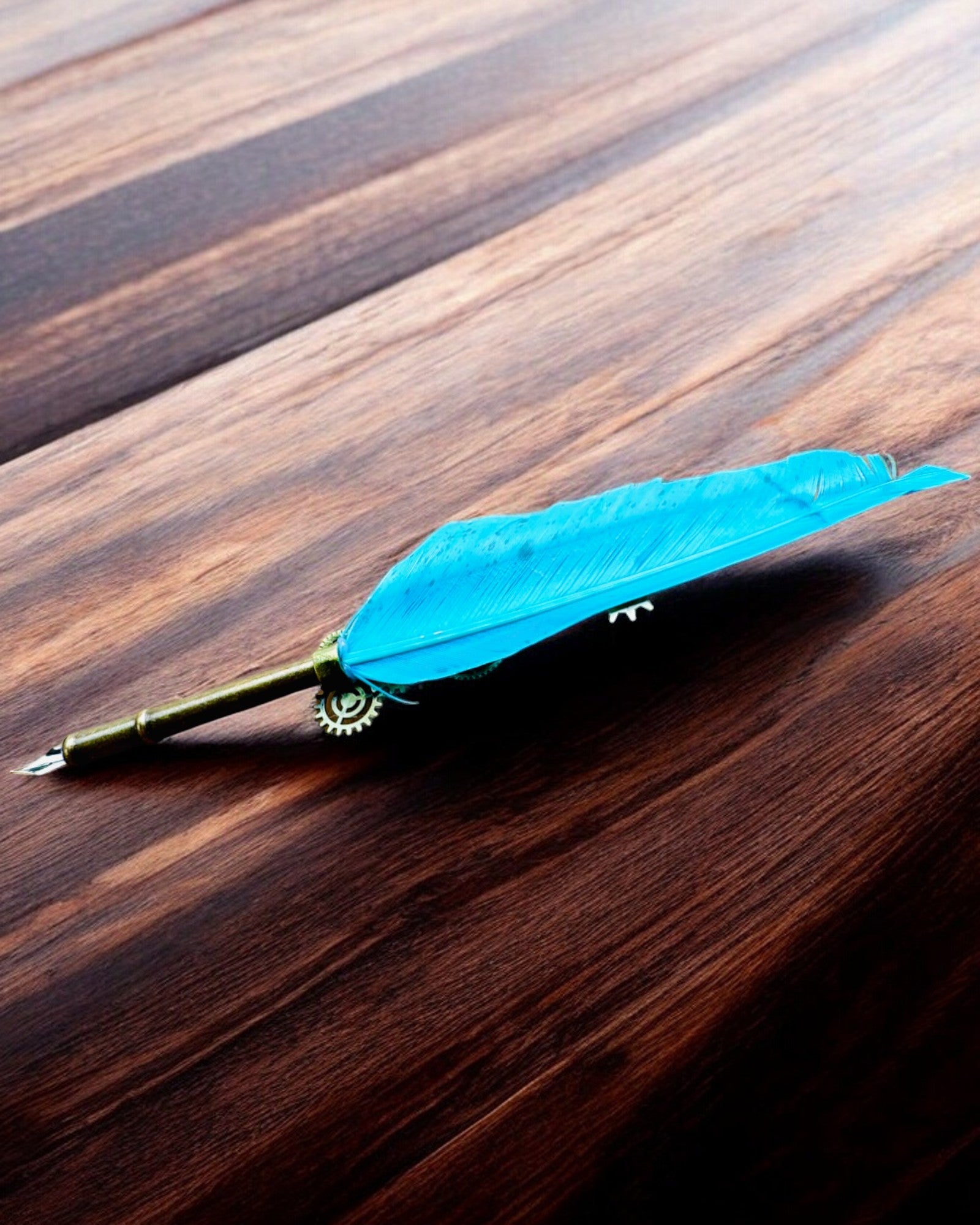 Kaligrafipenne "Steampunk Elegance" med Kalkunfjer - Håndlavet 5 varianter at vælge imellem, personliggørelse med gravering til gave