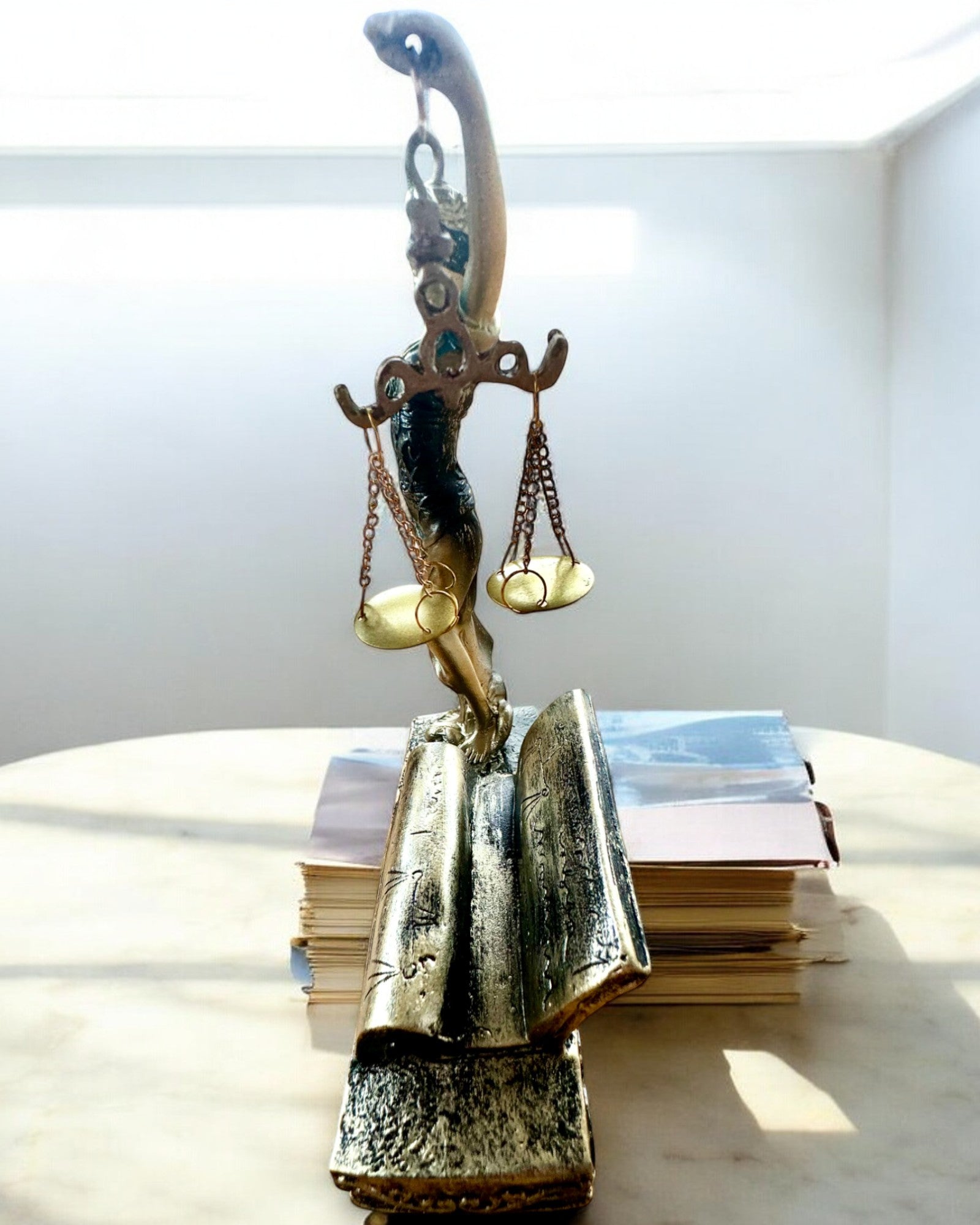 Statuette "Justicia 2" - Retfærdighedens Gudinde – Kunstnerisk Dekoration til Hylde, Håndværk af Harpiks, tilpasning med gravering