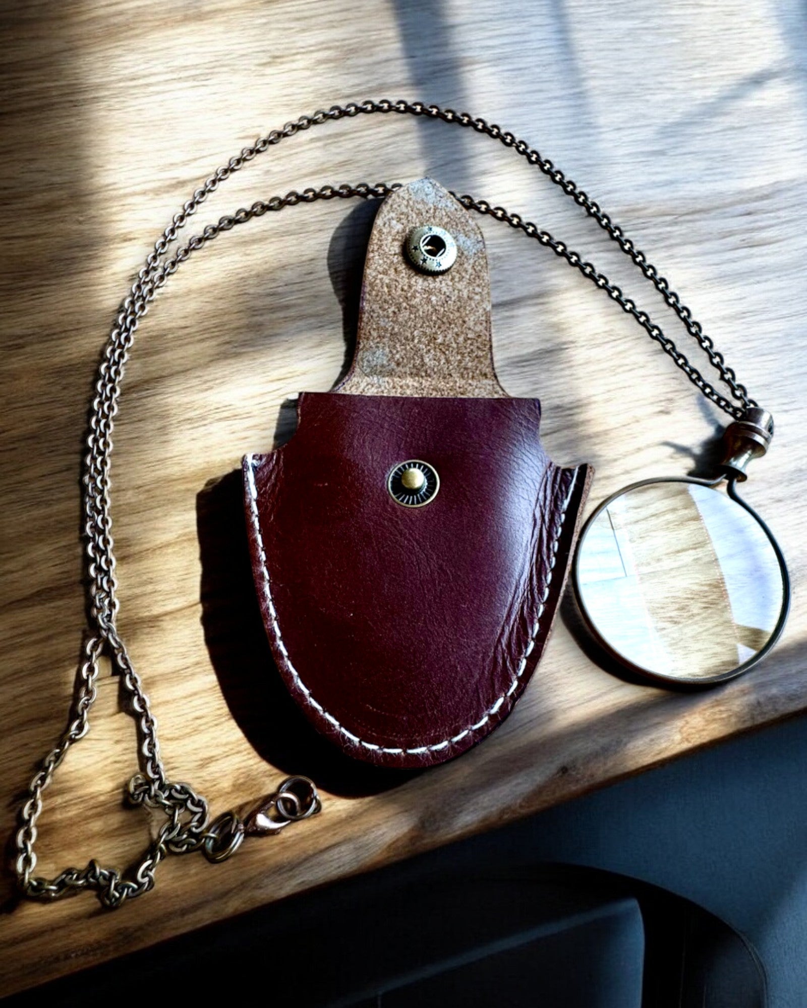 Vintage Look - Forstørrelsesglas med glaslinse og læderetui, mulighed for personlig gravering