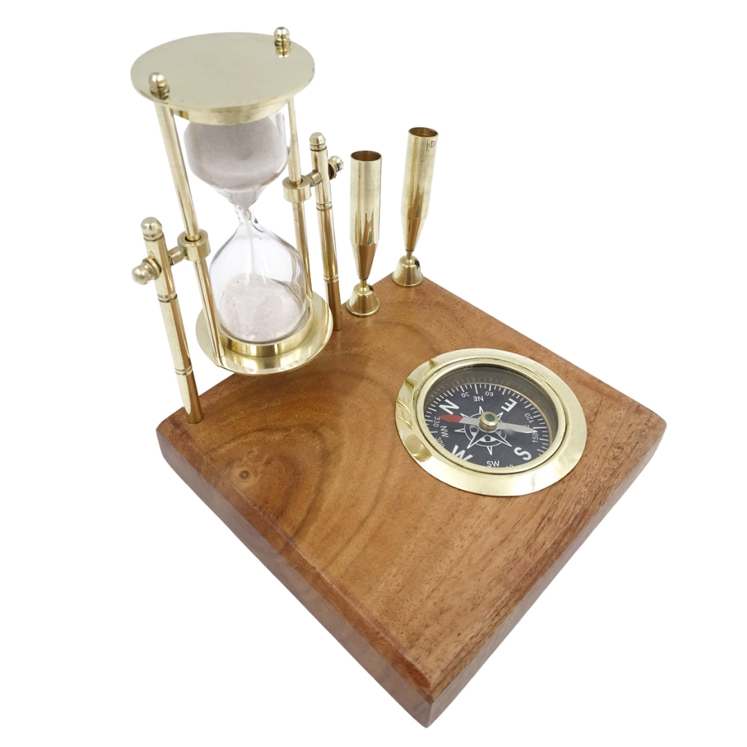 Retro skrivebordssæt - Timeglas Kompas og penneholdere - NC2618OP