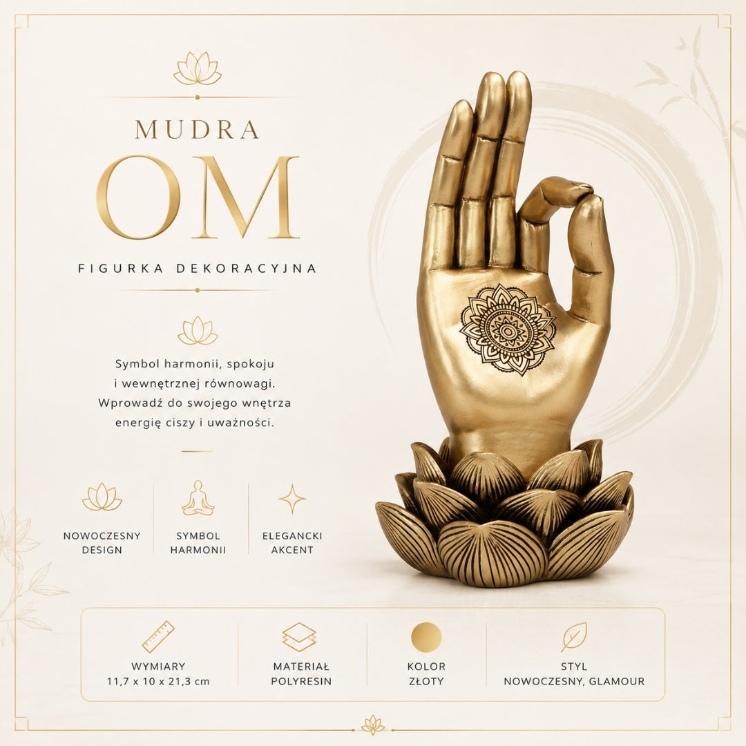 Gylden figur Buddhas hånd Mudra OM - yoga lotusblomst - 43724