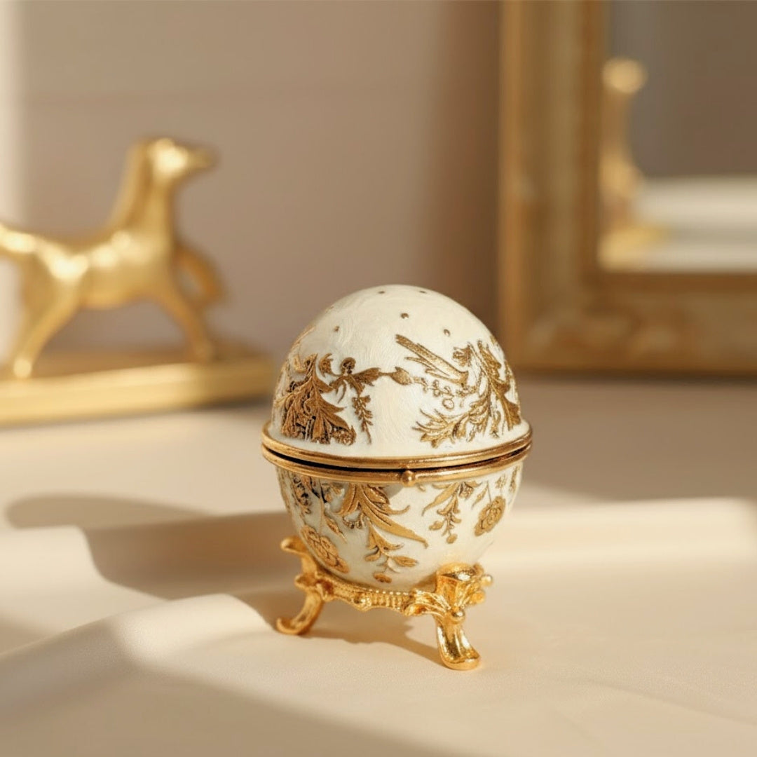 Eksklusiv metallsmykkeskrin, Fabergé-æg med krystaller - B0794-00