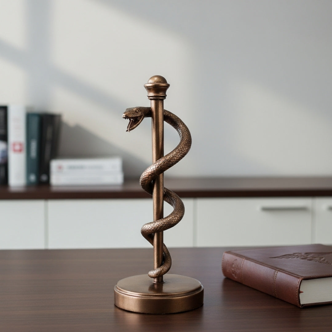 Æskulapstav-figur, gave til læge eller mediciner - 30 cm harpiks - MC-9634