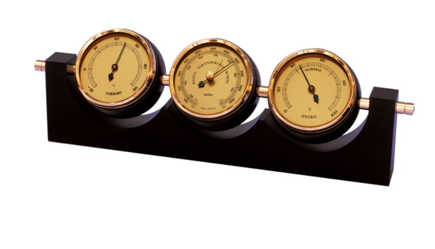 Eksklusiv vejrstation Fischer - barometer, hygrometer, termometer - messing, mahogni – 7894-22