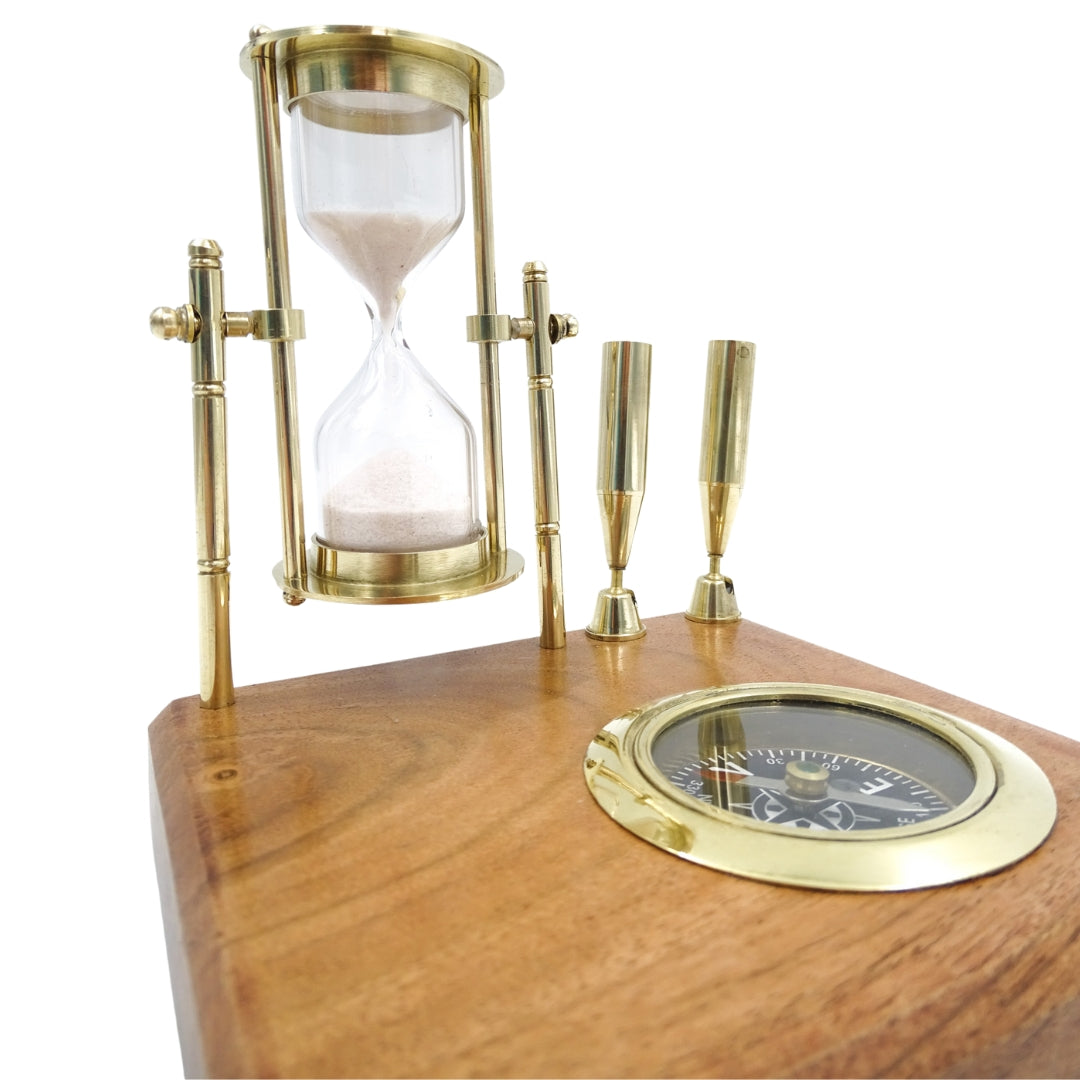 Retro skrivebordssæt - Timeglas Kompas og penneholdere - NC2618OP