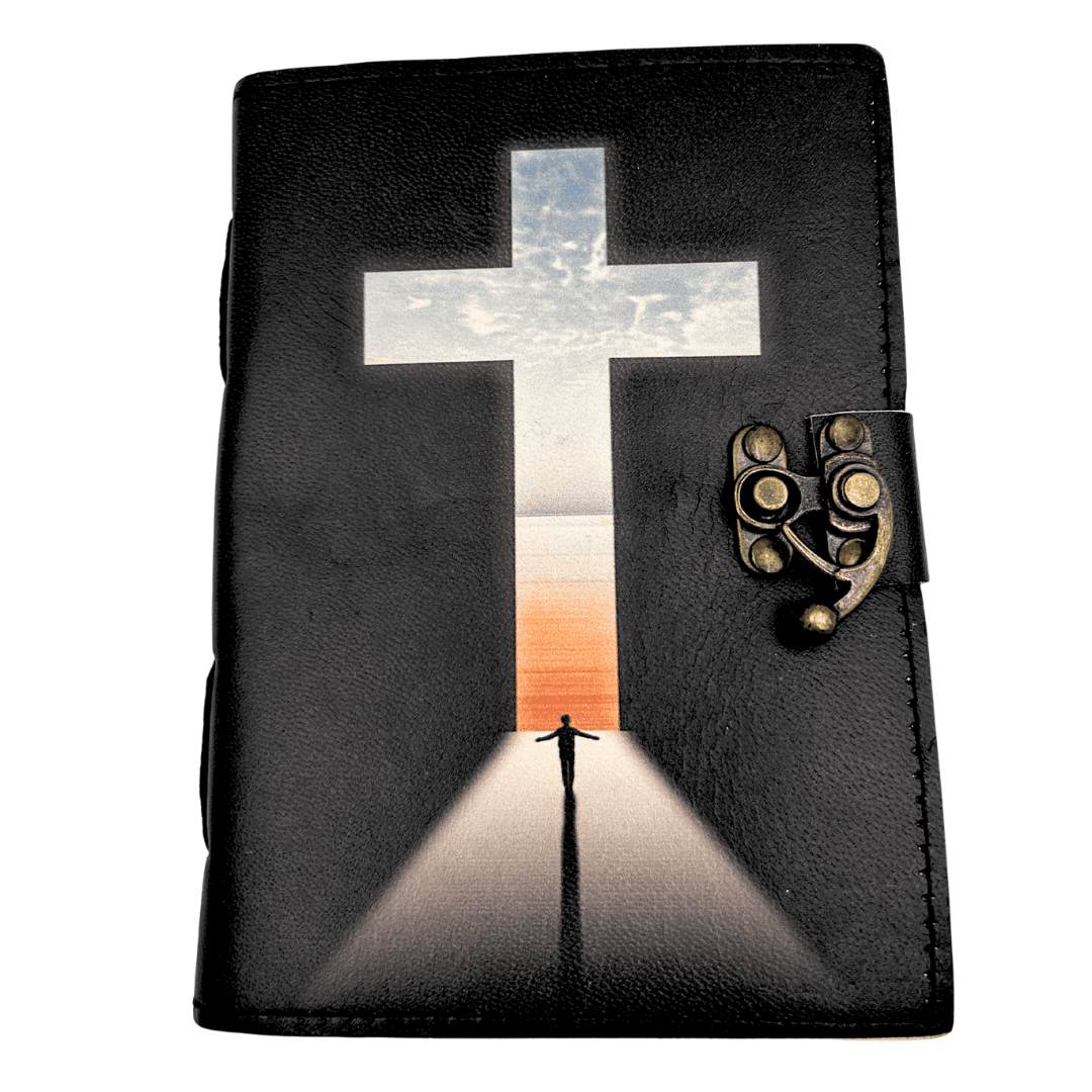 Lædernotesbog, religiøst kors - 200 sider - AH15