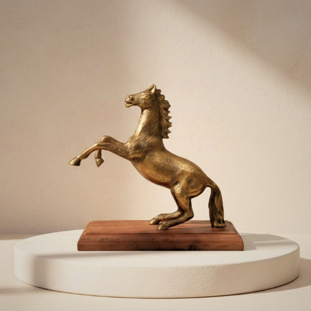 Hest - aluminiumsfigur på træfod - NI9537