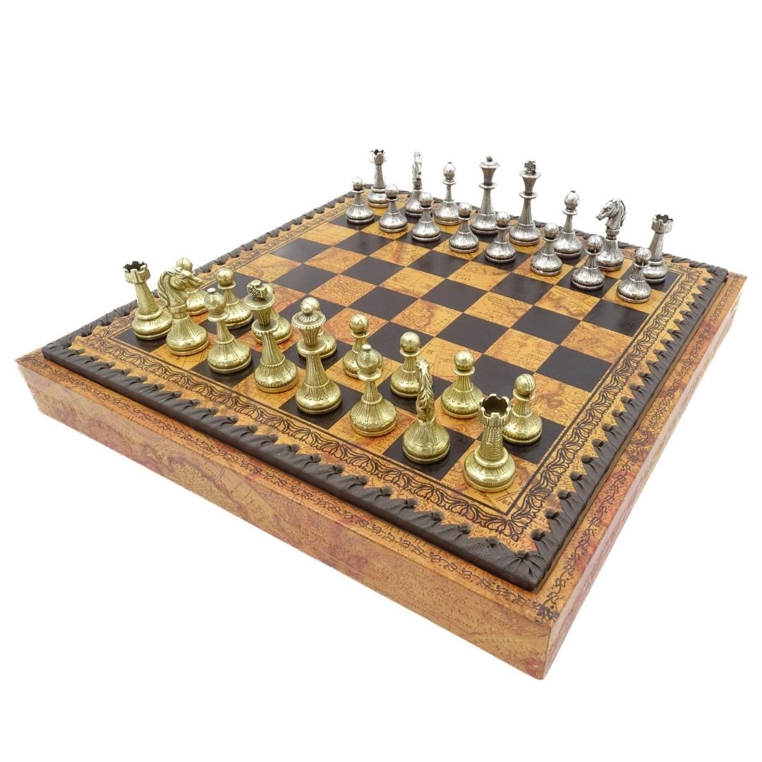 Eksklusivt skakspil i metal Italfama 28x28 cm – N035