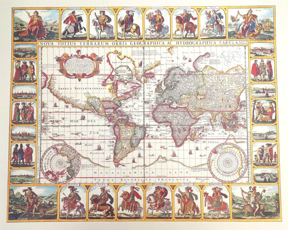 Historisk verdenskort Piscator 1652 r. - mål 56 x 45 cm - M1652