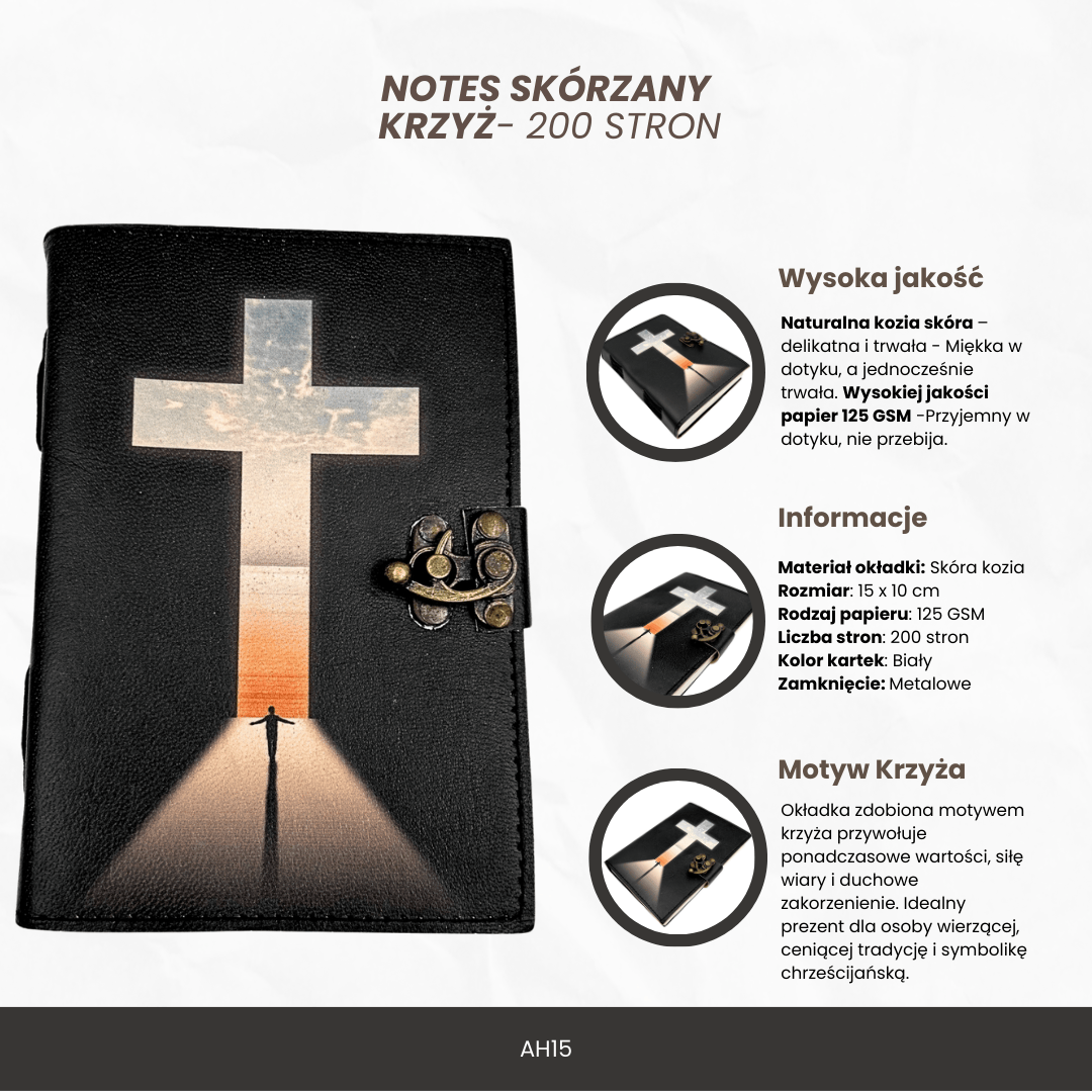Lædernotesbog, religiøst kors - 200 sider - AH15