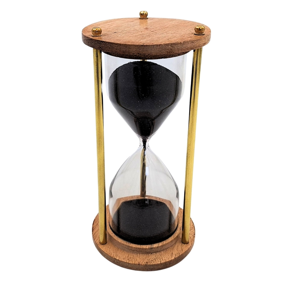 Timeglas i messing og træ – 5 minutter – Elegant retrodekoration – NC3012V