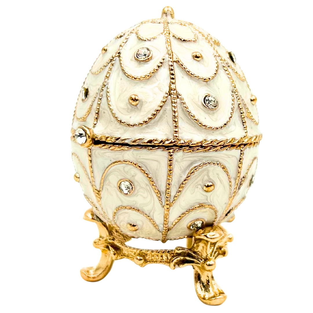 Eksklusiv metallsmykkeskrin, Fabergé-æg med krystaller - B0748-17WH