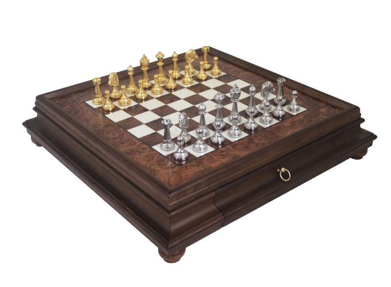 Stort eksklusivt skakspil Italfama i forgyldt metal 53x53 cm – N137
