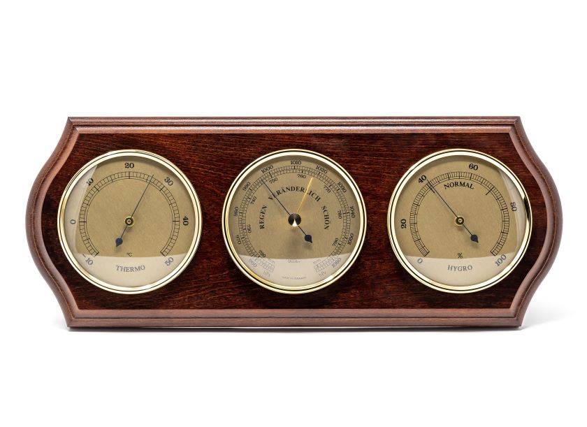 Fischer vejrstation - barometer hygrometer termometer - messing træ - 9176-22