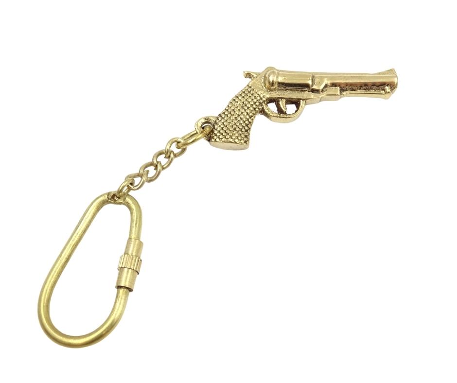 Messingnøglering med revolver i elegant æske - gadget til westernfan – KRT19A