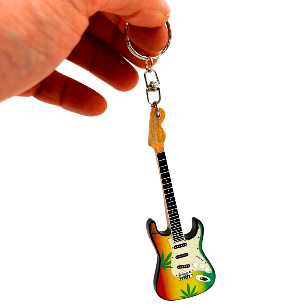 Nøglering guitar i stil med Bob Marley, reggae-gadget - EGK-0641