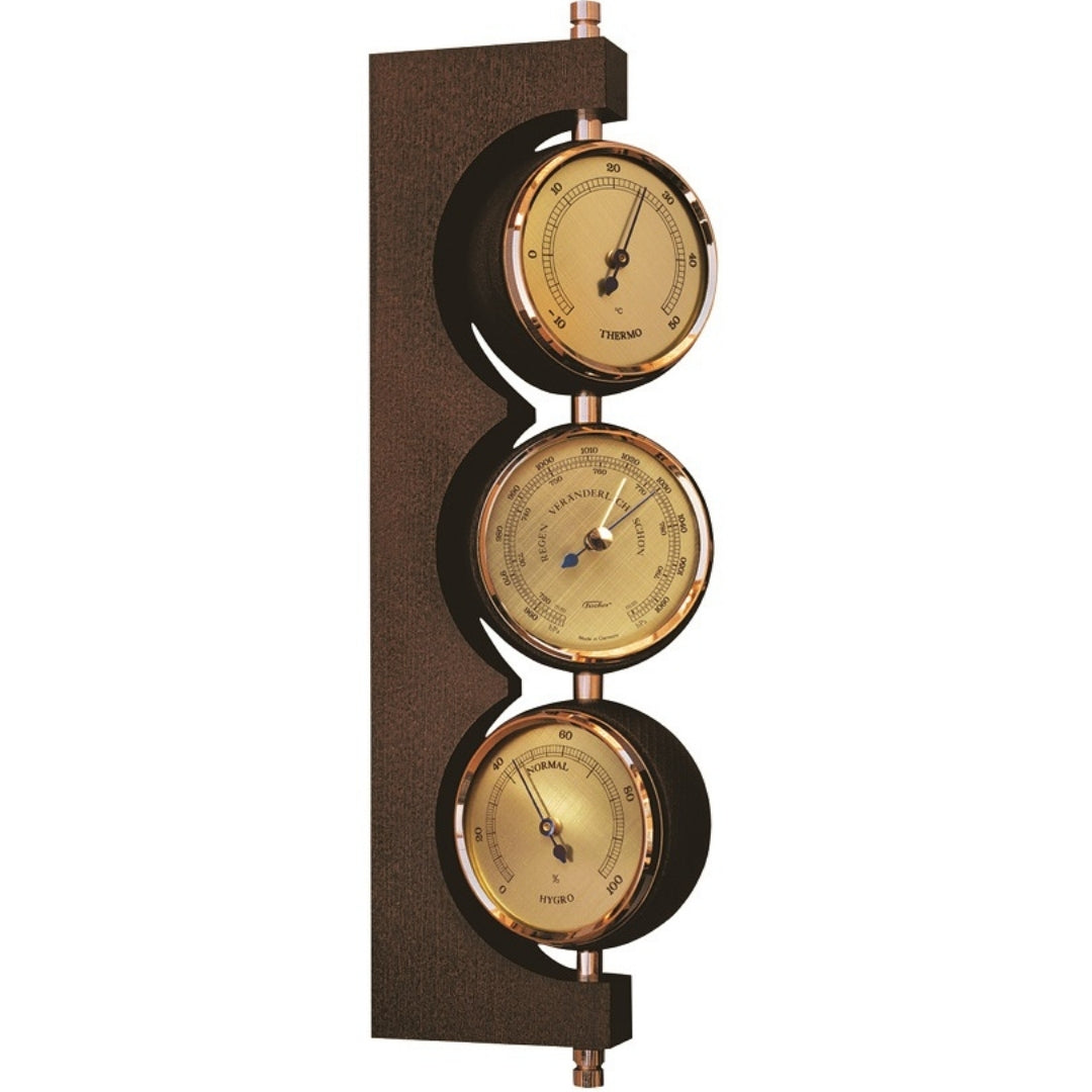 Eksklusiv vejrstation Fischer - barometer, hygrometer, termometer - messing, mahogni – 7894-22