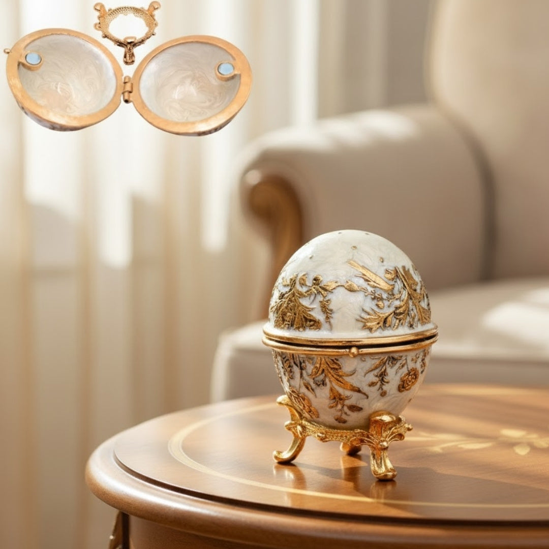 Eksklusiv metallsmykkeskrin, Fabergé-æg med krystaller - B0794-00