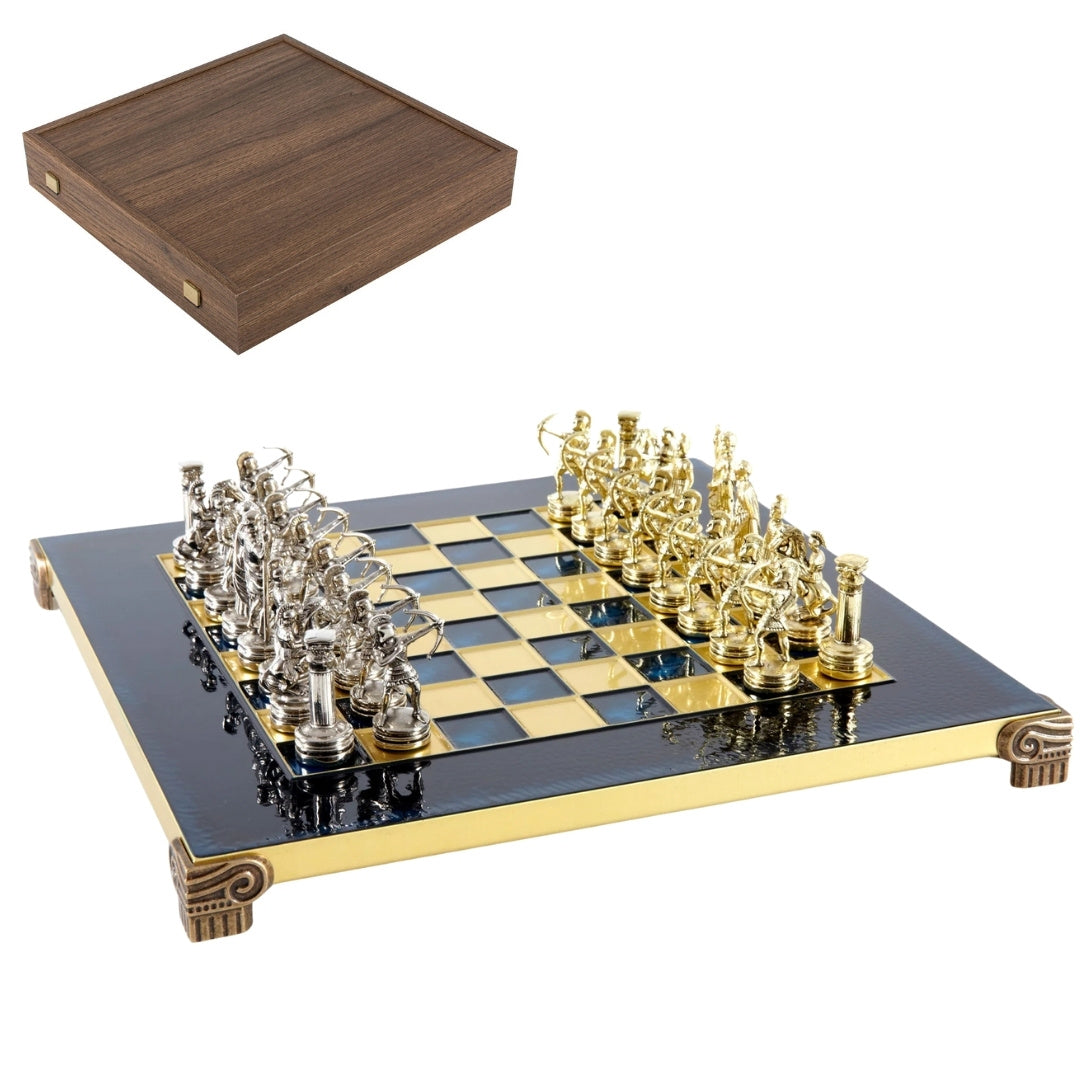 Eksklusive Archers-metalskakspil - skakbræt 28x28cm - luksuriøs gave – S15BLU