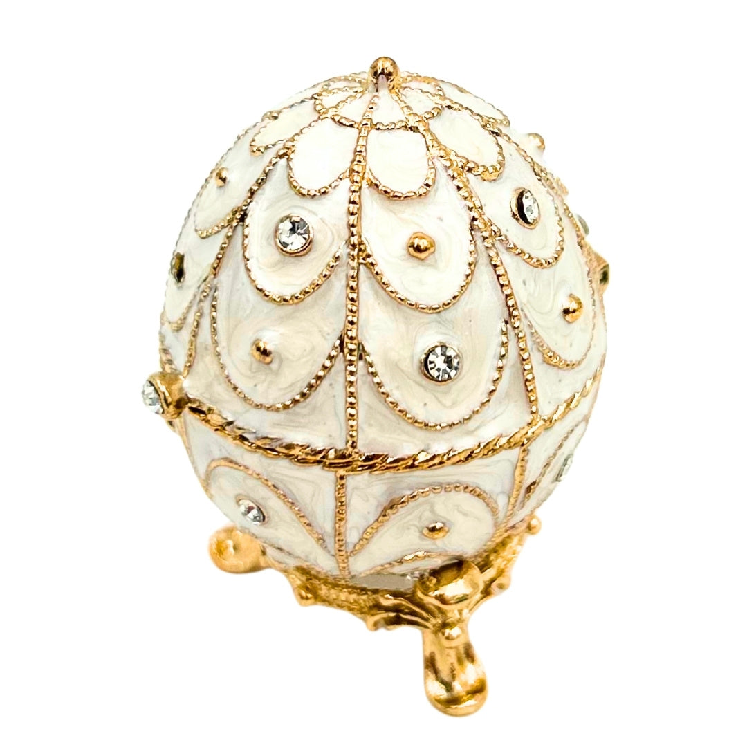 Eksklusiv metallsmykkeskrin, Fabergé-æg med krystaller - B0748-17WH