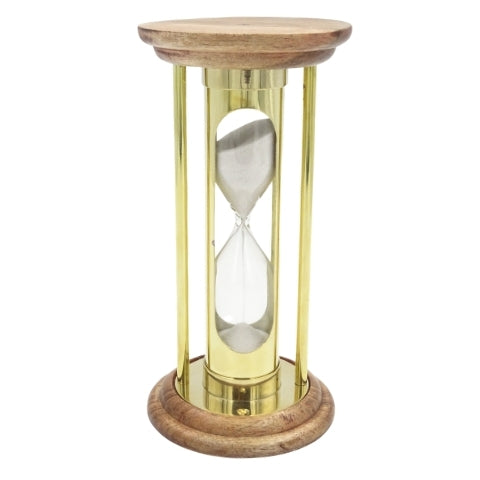 Timeglas i messing og træ 5 min retrostil - NC3031