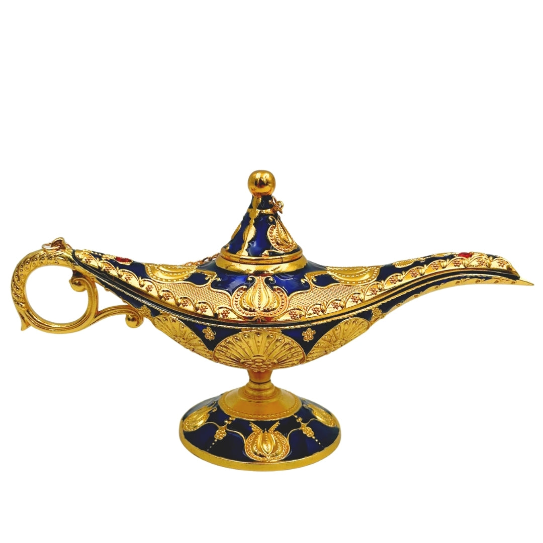 Aladdins lampe LABB med metaldekorationer i guldfarve, mørk marineblå, 22 x 7 x 11 cm