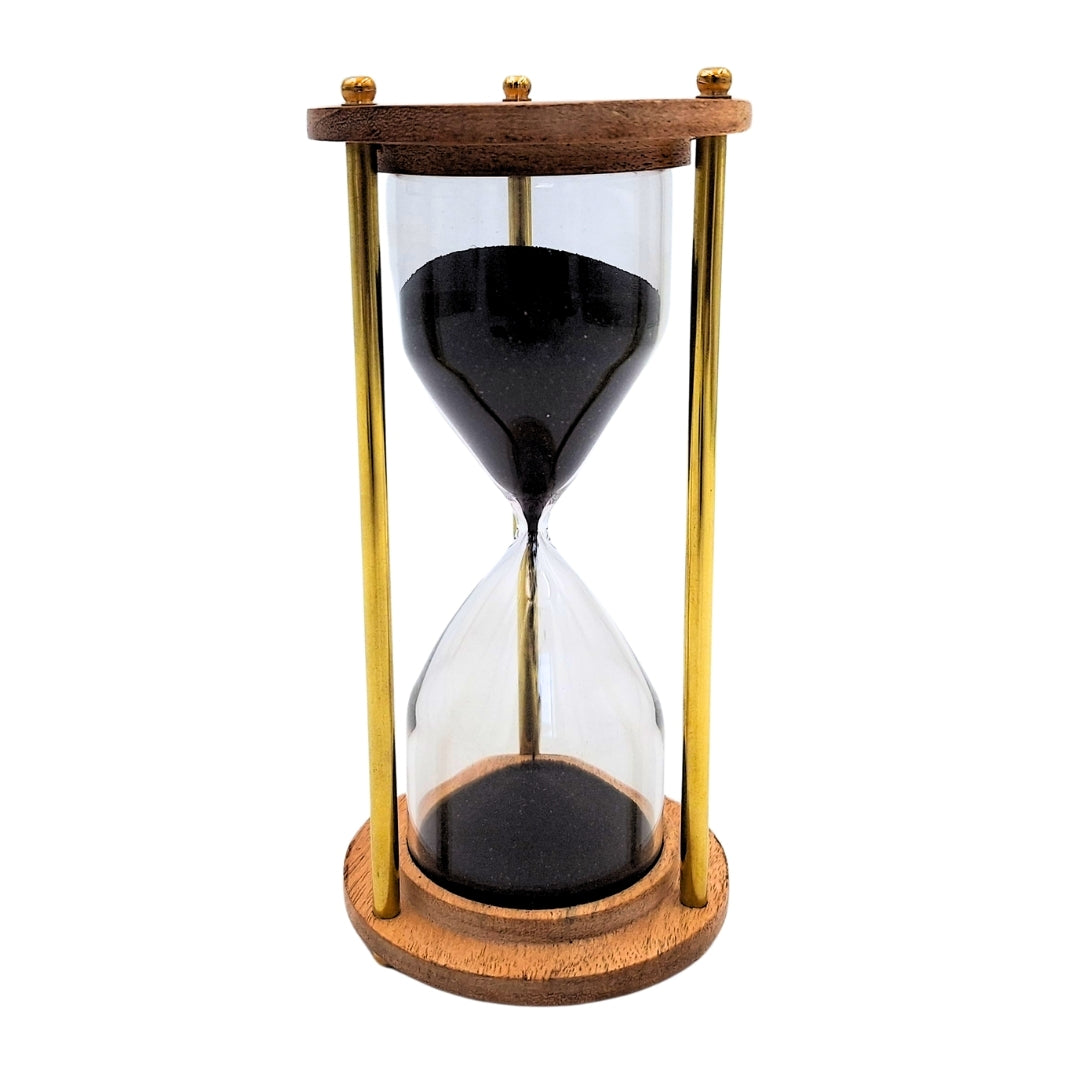 Timeglas i messing og træ – 5 minutter – Elegant retrodekoration – NC3012V