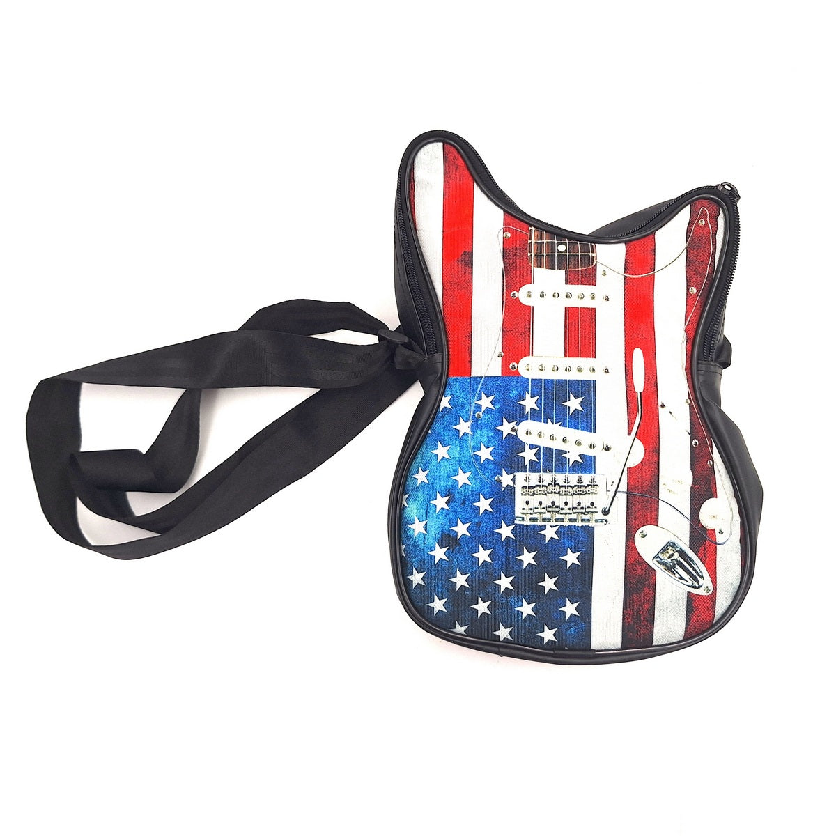 Skuldertaske formet som en guitar – amerikansk flag – Gave til musiker