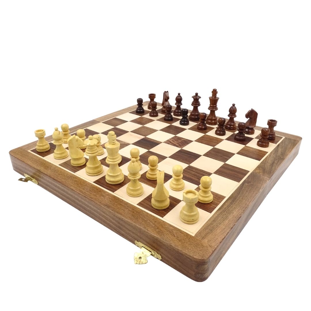 Træskakspil 40×40 cm– mindre fejl – foldbart skakbræt - G114