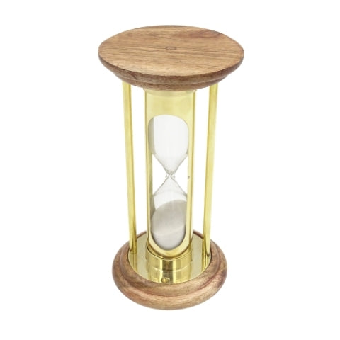 Timeglas i messing og træ 5 min retrostil - NC3031