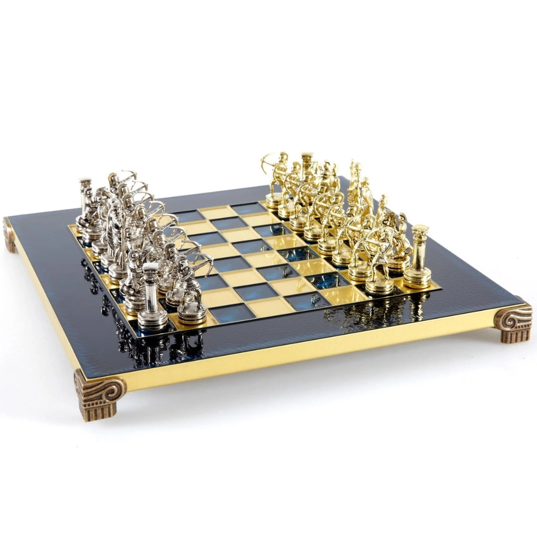 Eksklusive Archers-metalskakspil - skakbræt 28x28cm - luksuriøs gave – S15BLU