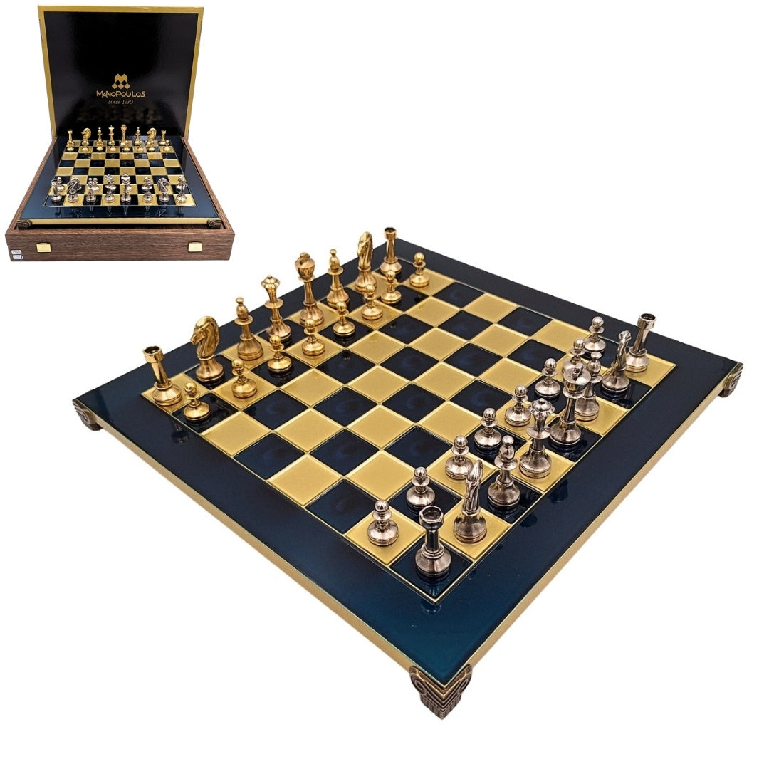 Eksklusivt, stort klassisk Staunton-metalskakspil - 36x36 cm - S34