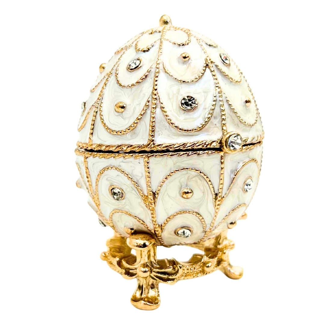 Eksklusiv metallsmykkeskrin, Fabergé-æg med krystaller - B0748-17WH