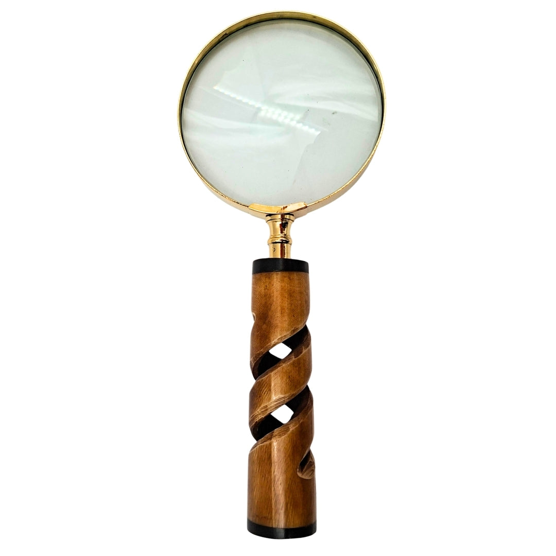 Forstørrelsesglas i messingramme med hornhåndtag NC2356 - elegant gave med mulighed for personlig gravering, 3,5x forstørrelse, længde 18,5 cm, diameter 7,5 cm