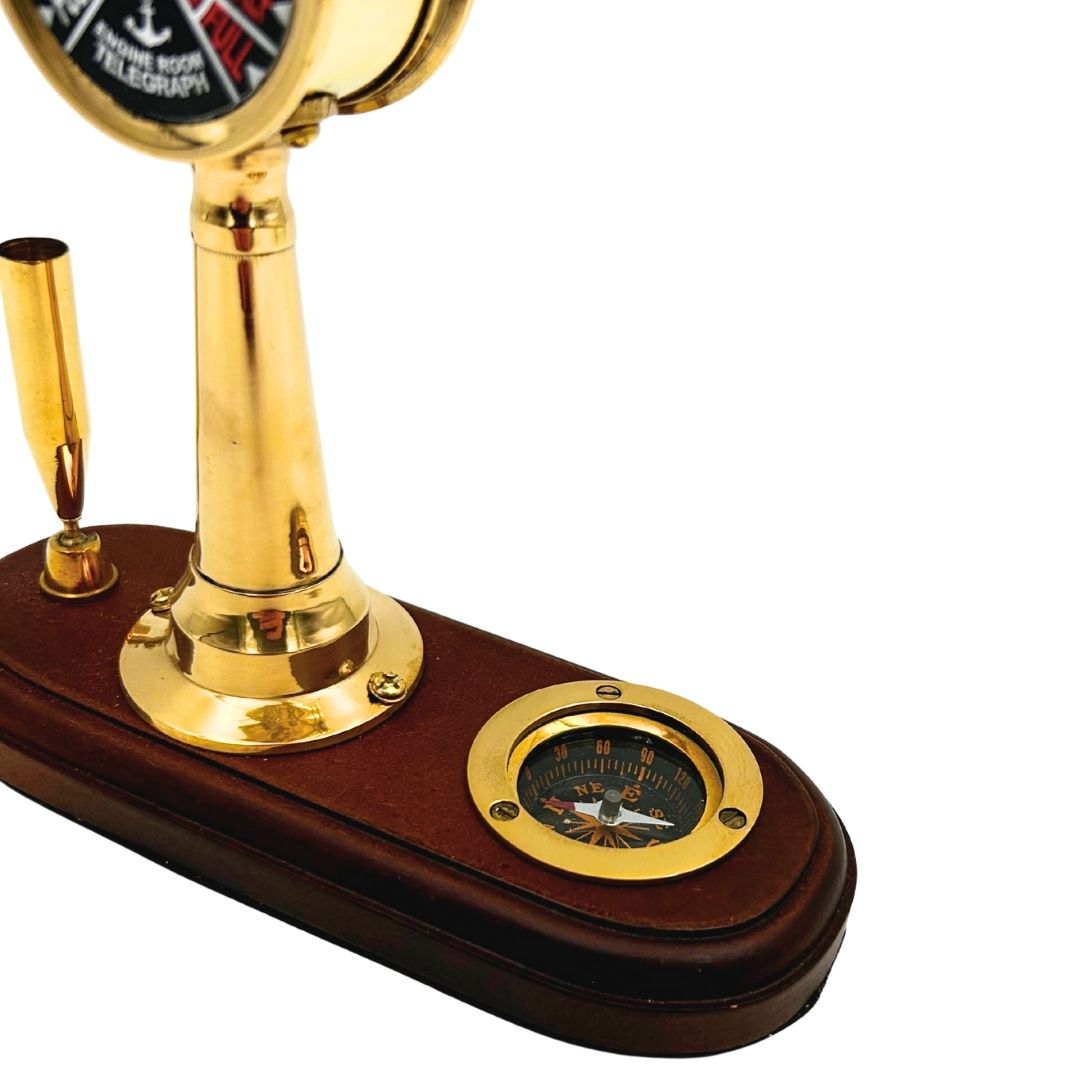 Elegant skrivebordssæt – maskintelegraf, kompas, penneholder – TT018