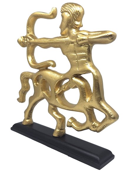 Gylden dekorativ figur - Skytten - træfod - SAG2