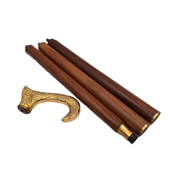 Træstok med gyldent håndtag - foldbar - elegant gave med mulighed for personlig gravering - 91,5 cm, brun med messinghåndtag