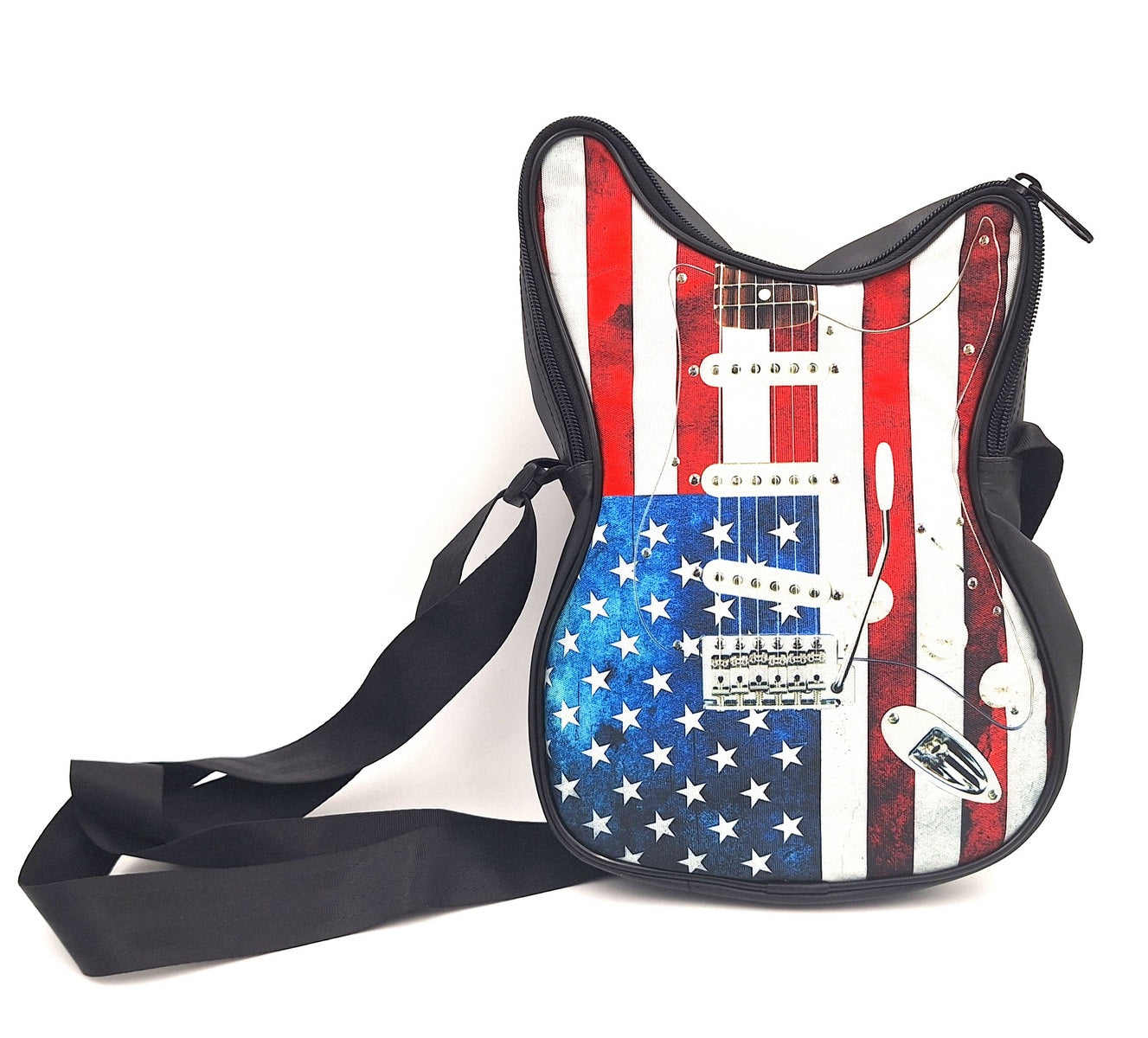 Skuldertaske formet som en guitar – amerikansk flag – Gave til musiker