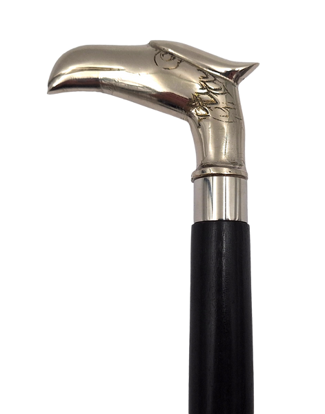 Foldbar træstok med ørnehoved - elegant gave med mulighed for personlig gravering, længde 91,5 cm, sort med sølv- og messinghåndtag