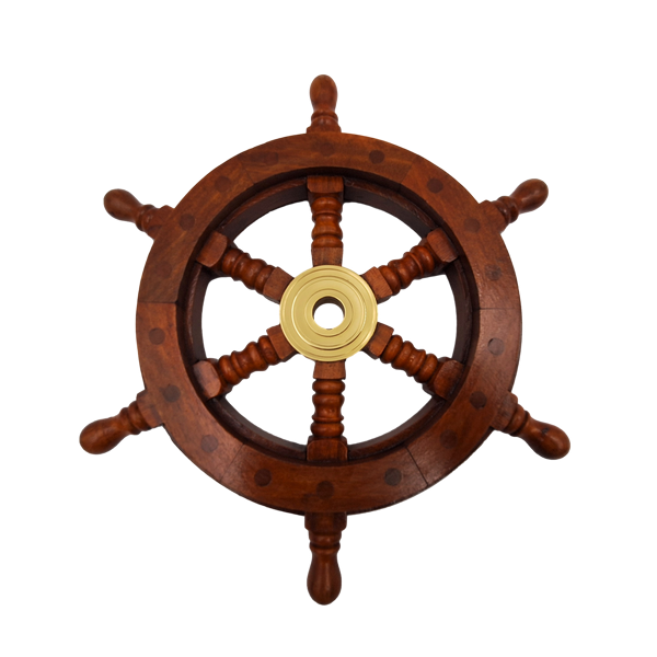 Trærorhjul med messingindsats og plads til kile - diameter 30 cm - ideel gave med mulighed for personlig gravering - maritim og retro stil