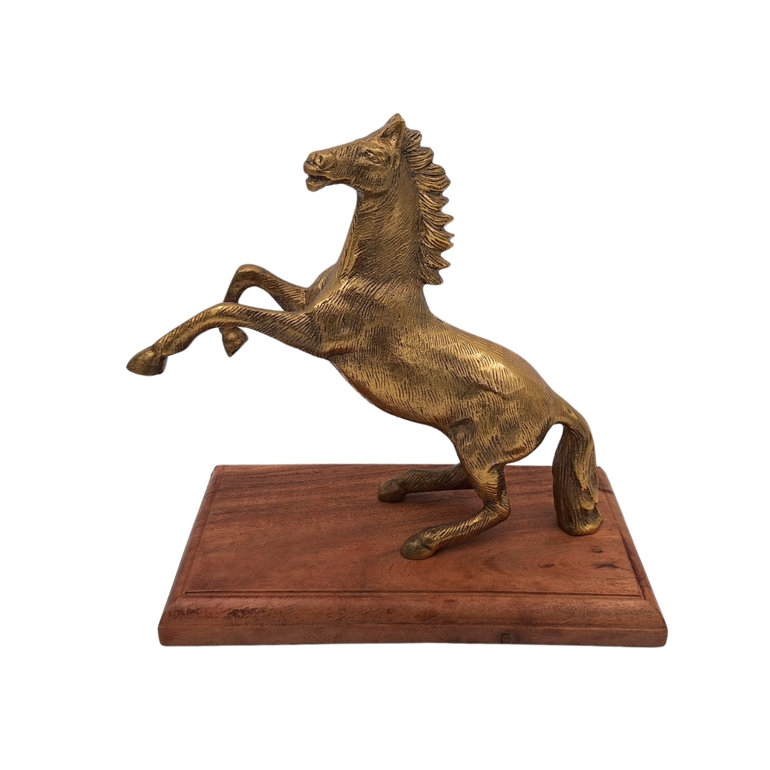 Hest - aluminiumsfigur på træfod - NI9537